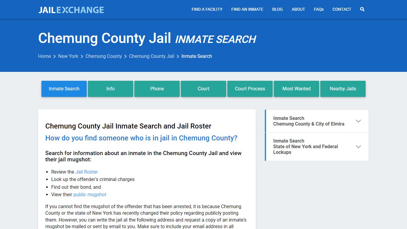 Inmate Search: Roster & Mugshots - Chemung County Jail, NY - Jail Exchange